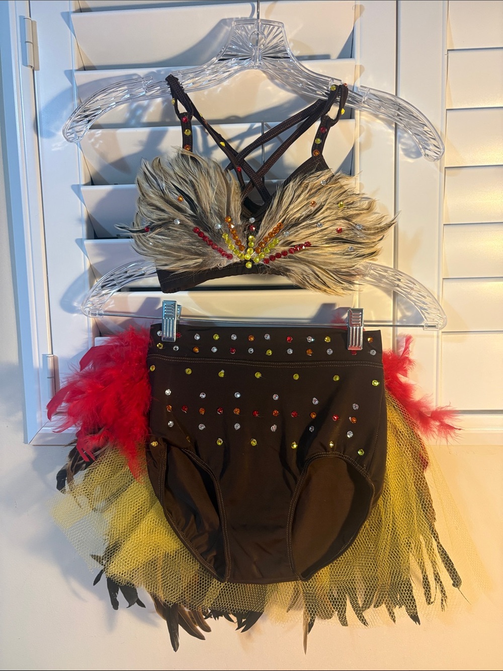 Kids Feather Chicken/Rooster Costume Set - Brown with Red & Yellow Accents